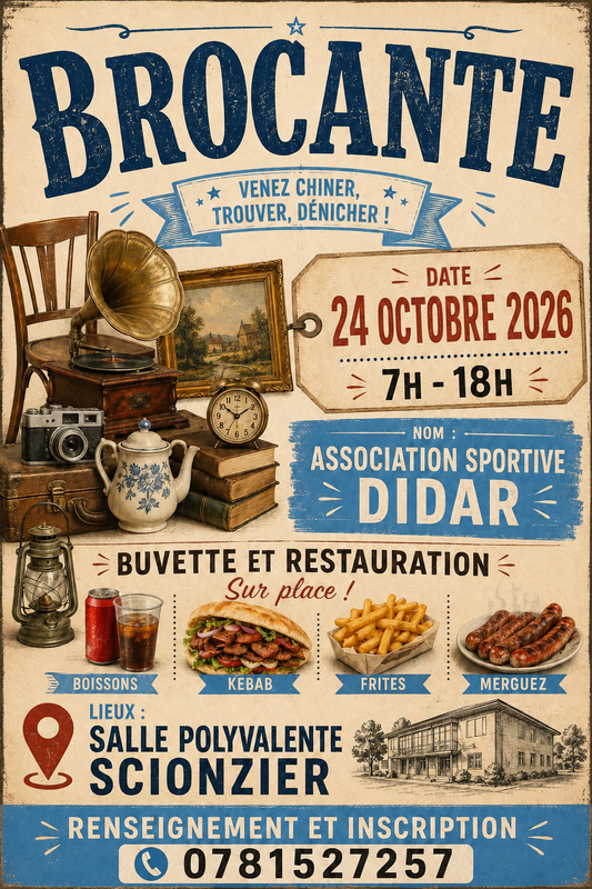 Affiche Brocante de l'association sportive Didar à Scionzier