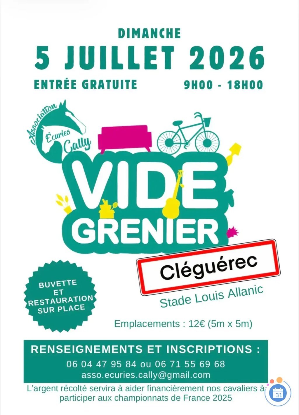 Affiche Vide-grenier Cléguérec dimanche 5 juillet 2026 (56480 Morbihan)