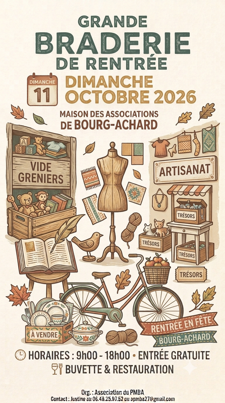 Affiche Braderie de rentrée de l'association du PMBA à Bourg-Achard