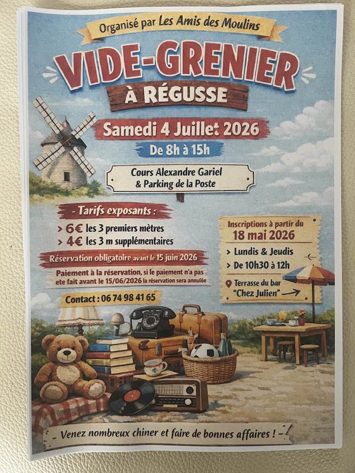 Affiche Vide-grenier Régusse samedi 4 juillet 2026 (83630 Var)