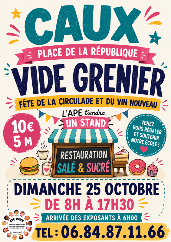 Affiche Vide-grenier de la Circulade et du Vin nouveau à Caux