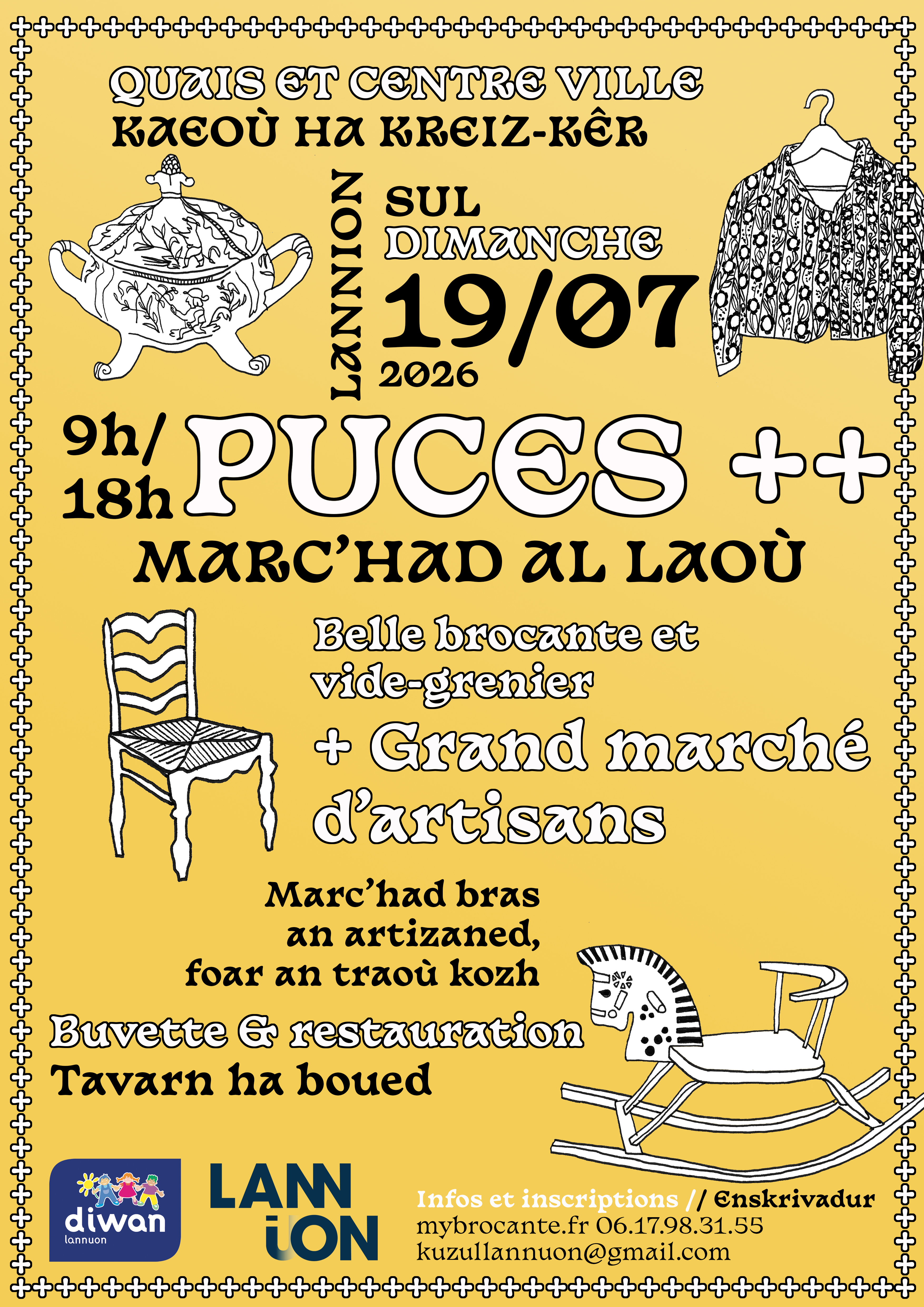 Affiche Puces brocante vide-grenier Lannion dimanche 19 juillet 2026 (22300)