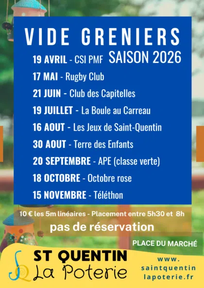 Affiche Vide-greniers Saint-Quentin-la-Poterie dimanche 16 août 2026 (30700 Gard)