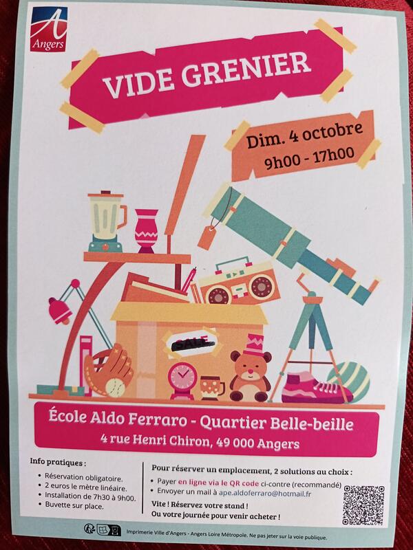 Affiche Vide-grenier de l'APE de l'école Aldo Ferraro à Angers