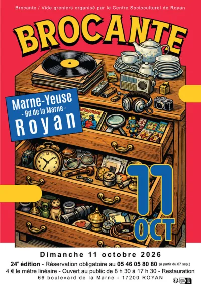 Affiche Brocante du Centre Socioculturel à Royan Marne-Yeuse