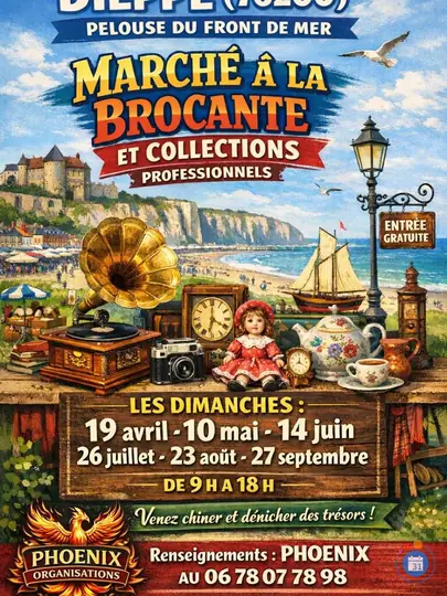 Affiche Brocante et collections Dieppe front de mer dimanche 23 août 2026 (76200)