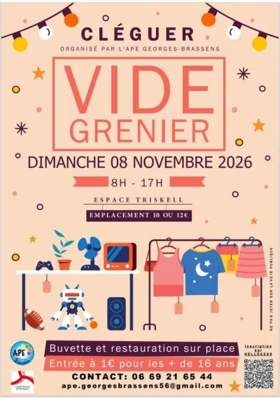 Affiche Vide-grenier de l'APE Georges-Brassens à Cléguer