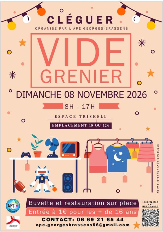 Affiche Vide-grenier de l'APE Georges-Brassens à Cléguer