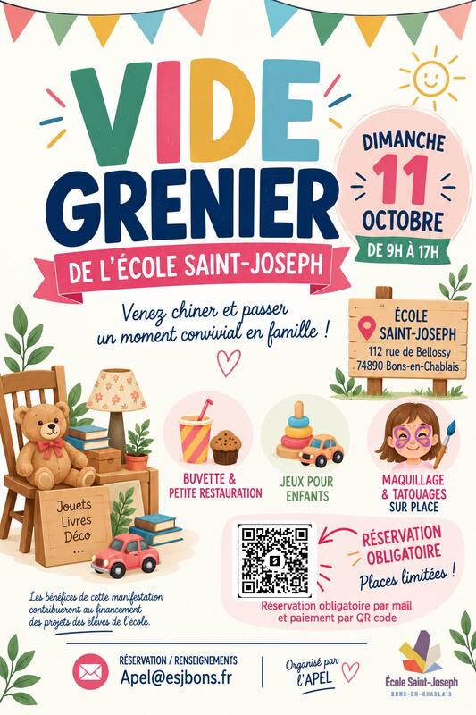 Affiche Vide-grenier de l'école Saint-Joseph à Bons-en-Chablais