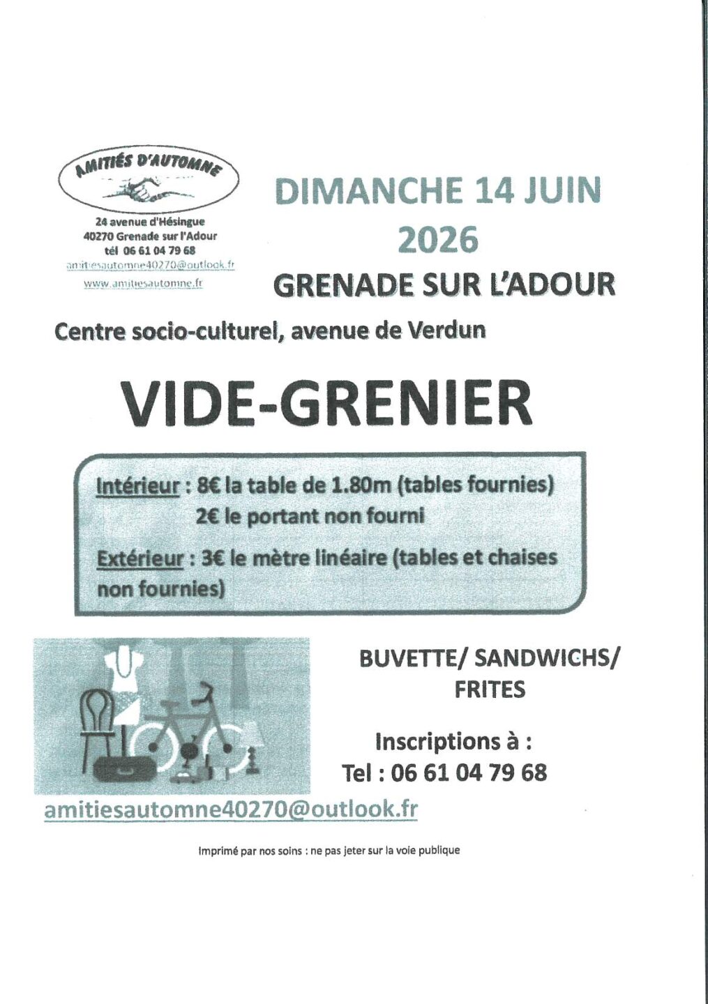 Affiche Vide-grenier Grenade-sur-l'Adour dimanche 14 juin 2026 (40270)