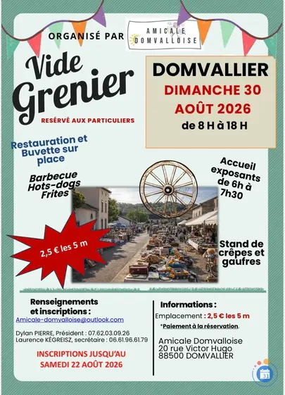 Affiche Vide-grenier Domvallier dimanche 30 août 2026 (88500)