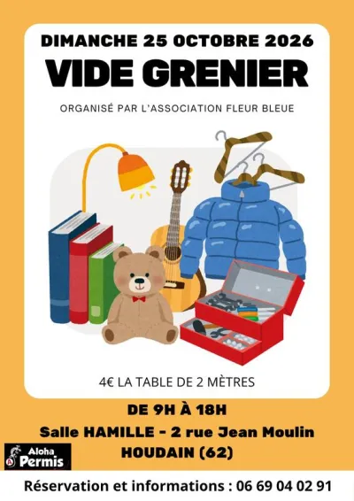 Affiche Vide-grenier de l'association Fleur bleue à Houdain