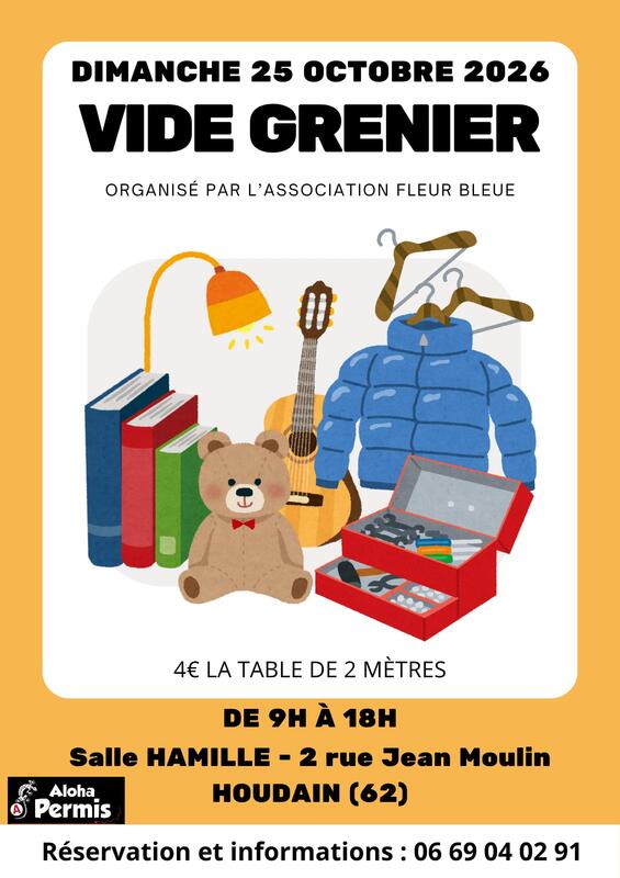 Affiche Vide-grenier de l'association Fleur bleue à Houdain