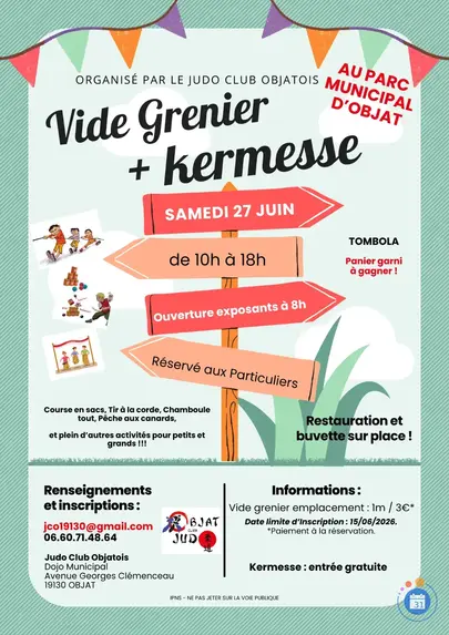 Affiche Vide-grenier + kermesse Objat samedi 27 juin 2026 (19130)