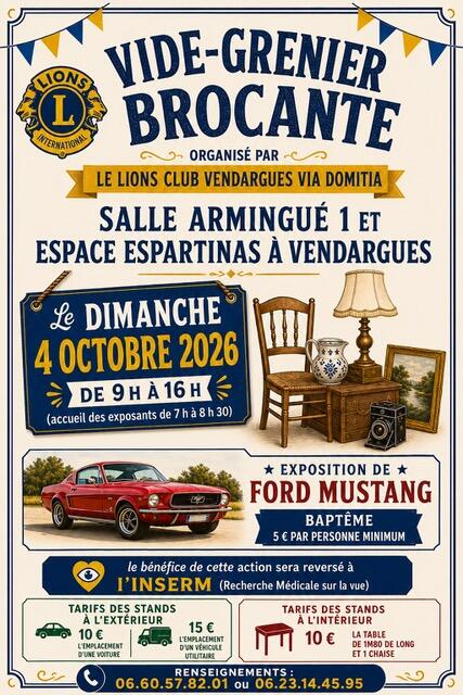 Affiche Vide-grenier brocante du Lions Club à Vendargues