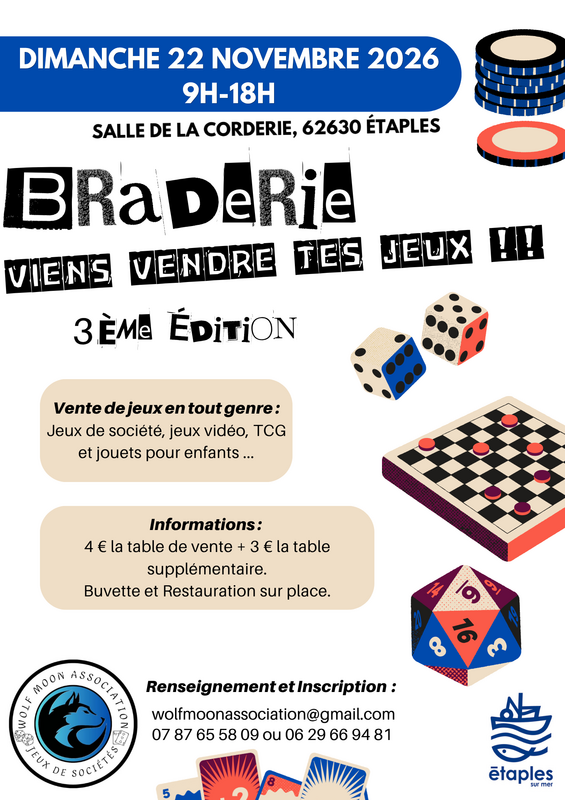 Affiche Braderie de jeux de Wolf Moon Association à Étaples
