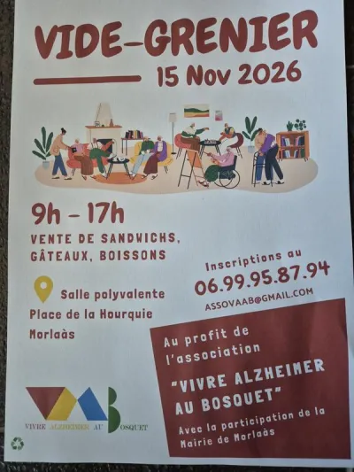 Affiche Vide-grenier de Vivre Alzheimer au Bosquet à Morlaàs