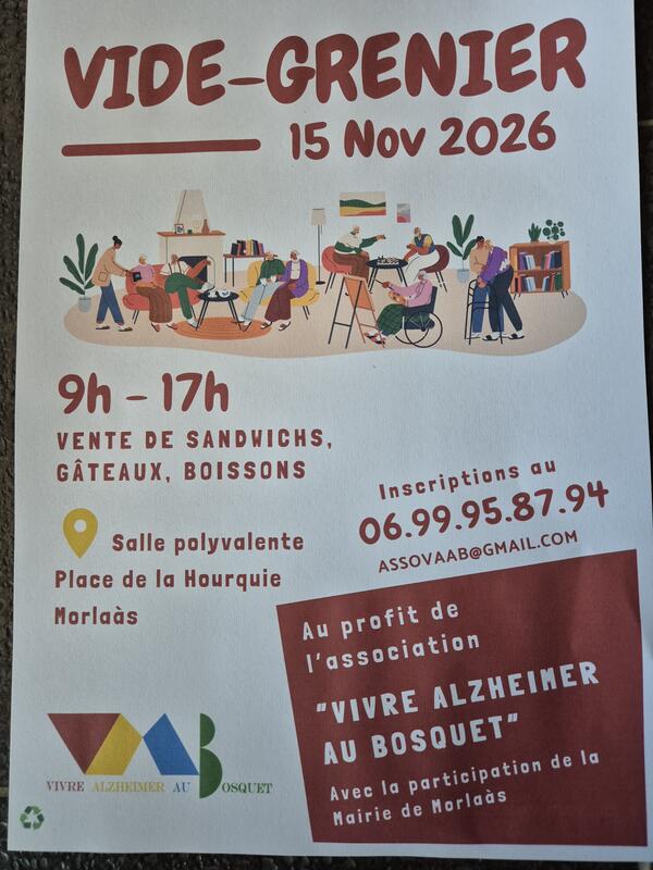 Affiche Vide-grenier de Vivre Alzheimer au Bosquet à Morlaàs
