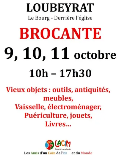 Affiche Brocante de Loubeyrat au bourg derrière l'église