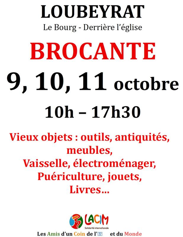 Affiche Brocante de Loubeyrat au bourg derrière l'église