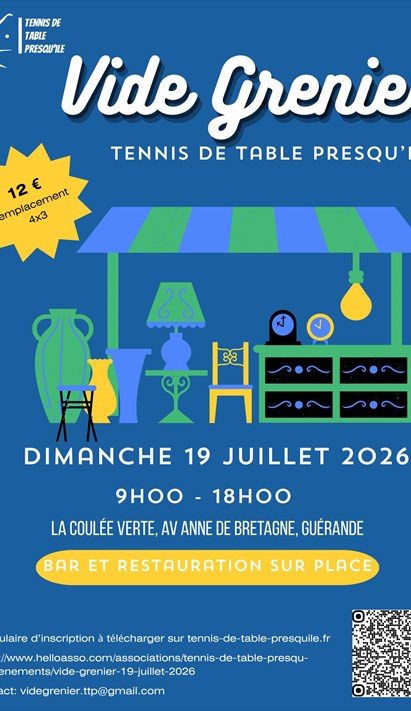 Affiche Vide-grenier Tennis de Table Presqu'île - La Coulée Verte - Guérande