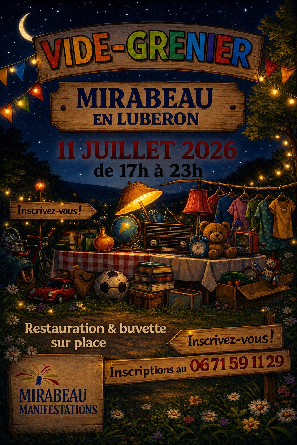 Affiche Vide-grenier nocturne Mirabeau samedi 11 juillet 2026 (84120)