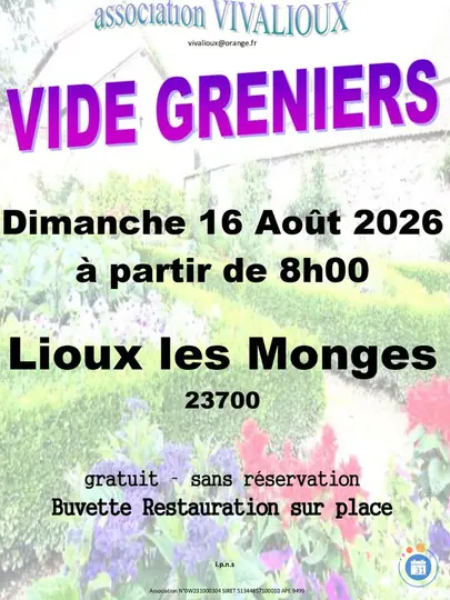Affiche Vide-greniers Lioux-les-Monges dimanche 16 août 2026 (23700)