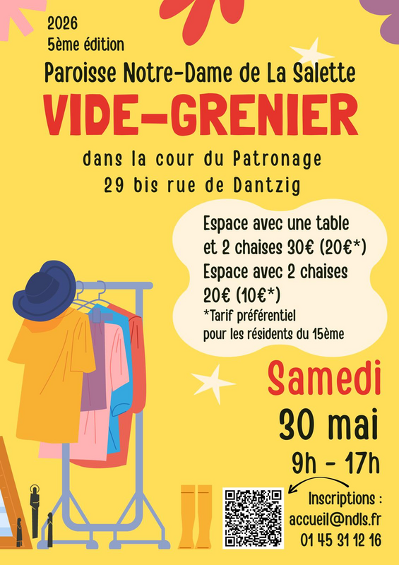 Affiche 5e Vide-grenier Paroisse Notre-Dame de La Salette - Paris 15e