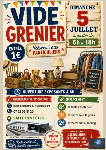 Affiche Vide-grenier Hombourg-Haut dimanche 5 juillet 2026 (57470)