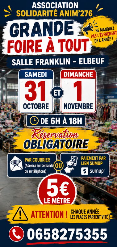 Affiche Foire à tout de Solidarité Anim'276 à Elbeuf