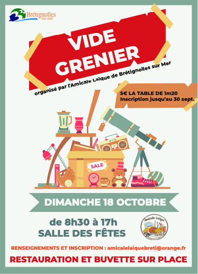 Affiche Vide-grenier de l'Amicale laïque à Brétignolles-sur-Mer
