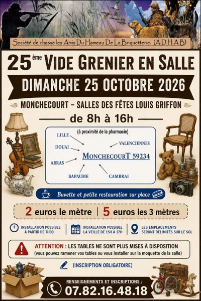 Affiche Vide-grenier en salle des Amis du Hameau de la Briqueterie à Monchecourt