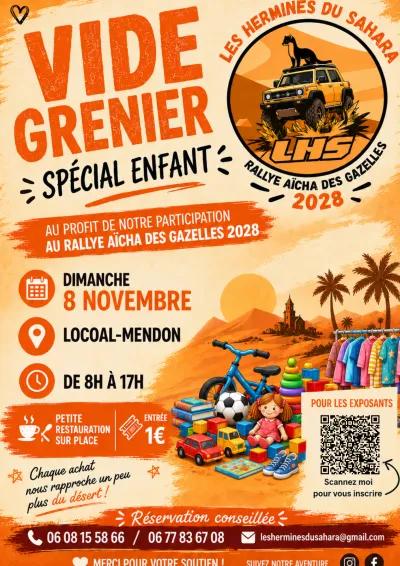 Affiche Vide-grenier spécial enfant des Hermines du Sahara à Locoal-Mendon