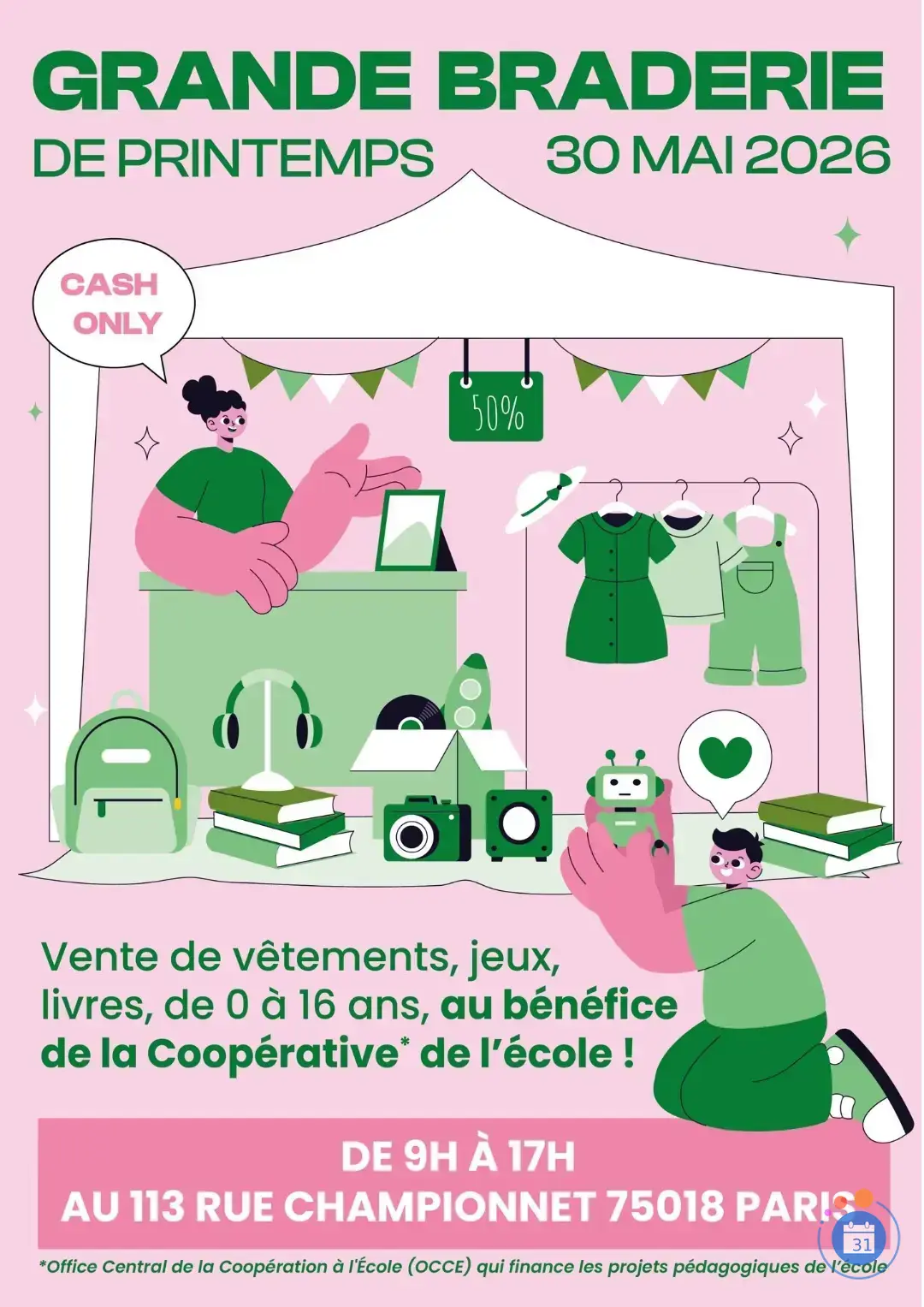 Affiche Grande Braderie de Printemps - École Championnet - Paris 18e