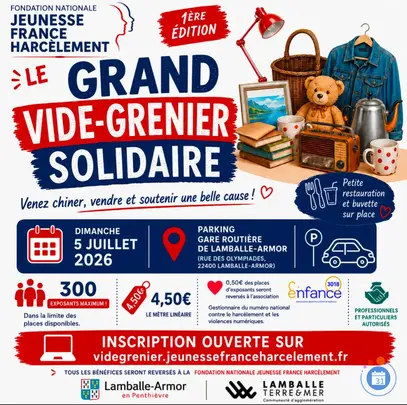 Affiche Grand vide-grenier solidaire Lamballe-Armor dimanche 5 juillet 2026 (22400)