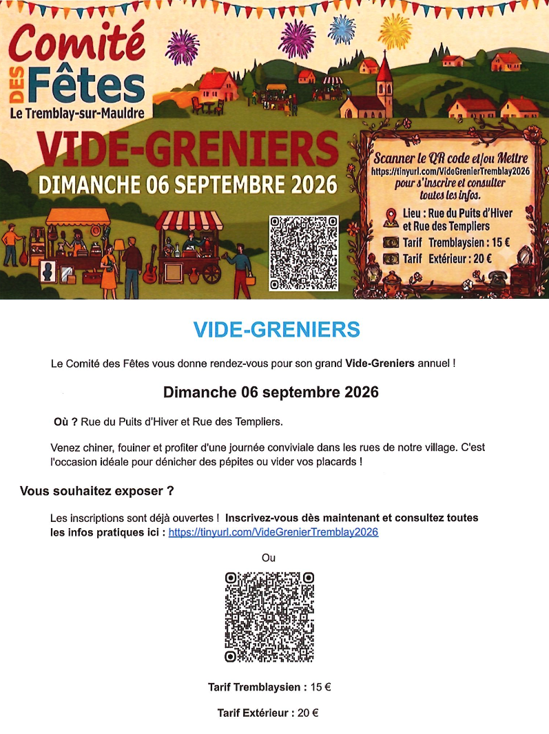 Affiche Vide-greniers Le Tremblay-sur-Mauldre dimanche 6 septembre 2026 (78490)