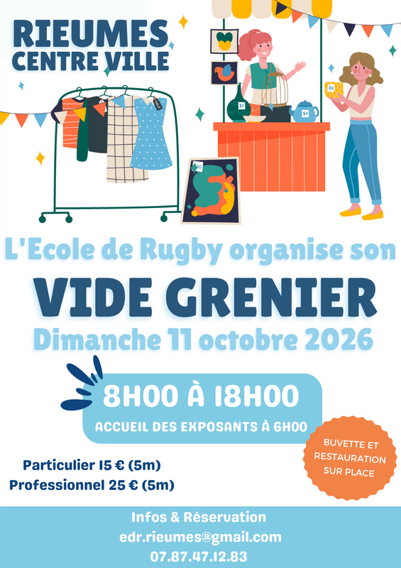 Affiche Vide-grenier de l'École de rugby à Rieumes