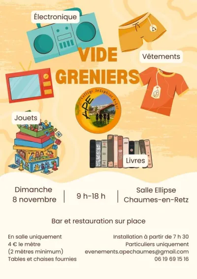 Affiche Vide-greniers de l'APE du collège Joséphine Baker à Chaumes-en-Retz