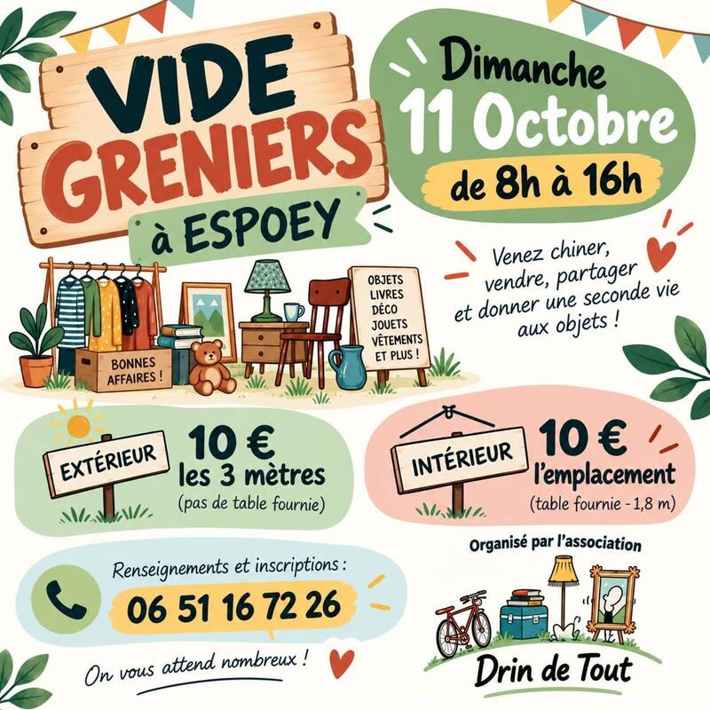 Affiche Vide-greniers de l'association Drin de Tout à Espoey