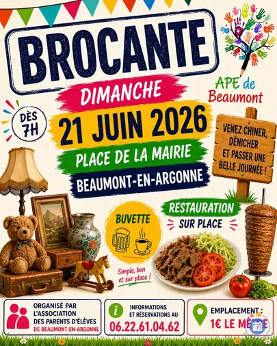 Affiche Brocante Beaumont-en-Argonne dimanche 21 juin 2026 (08210)