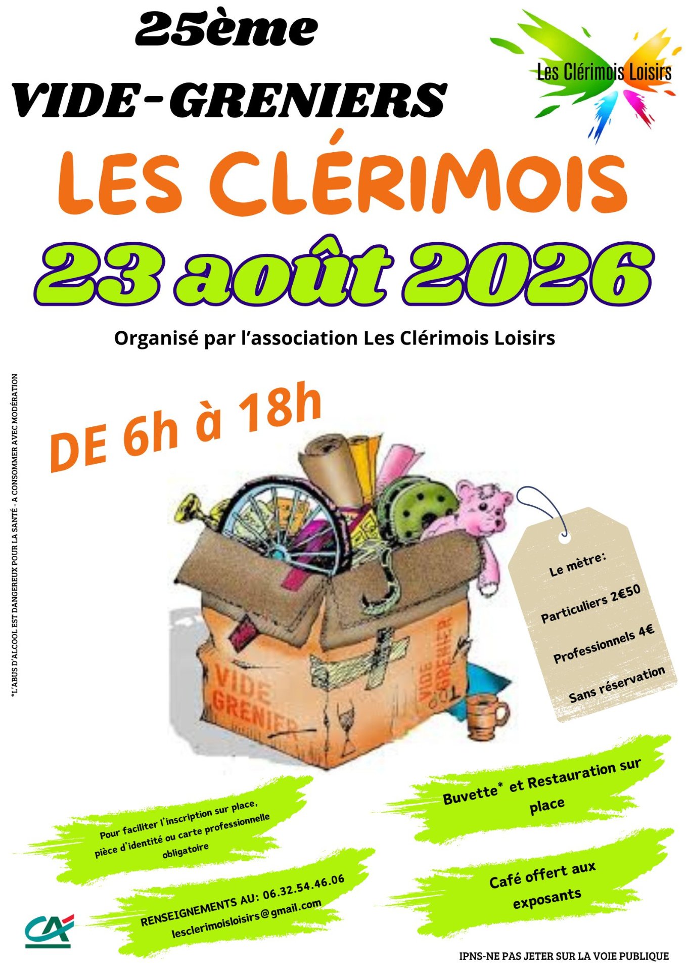 Affiche 25e Vide-greniers des Clérimois - Les Clérimois Loisirs - Yonne