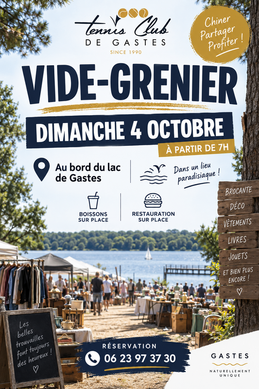 Affiche Vide-grenier du Tennis Club au bord du lac de Gastes