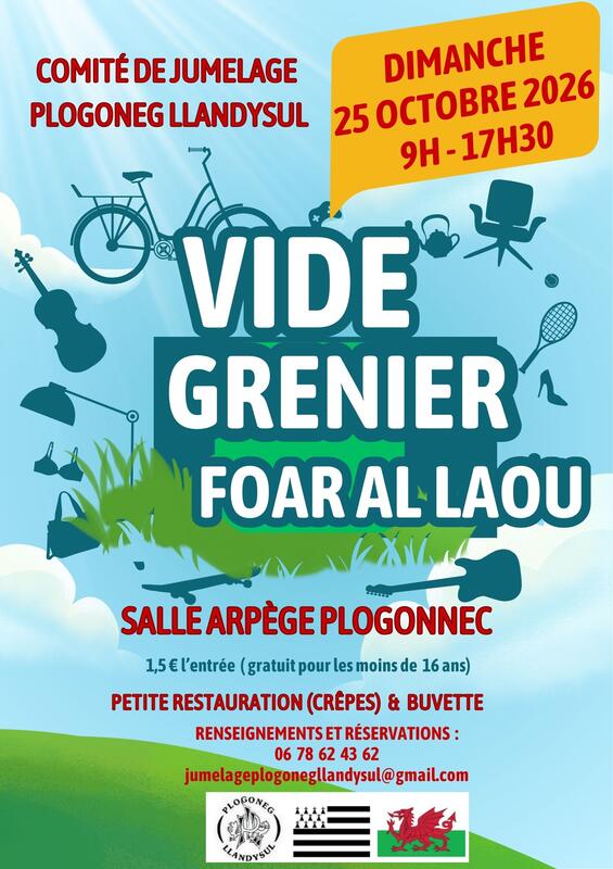 Affiche Vide-grenier Foar al Laou du comité de jumelage à Plogonnec
