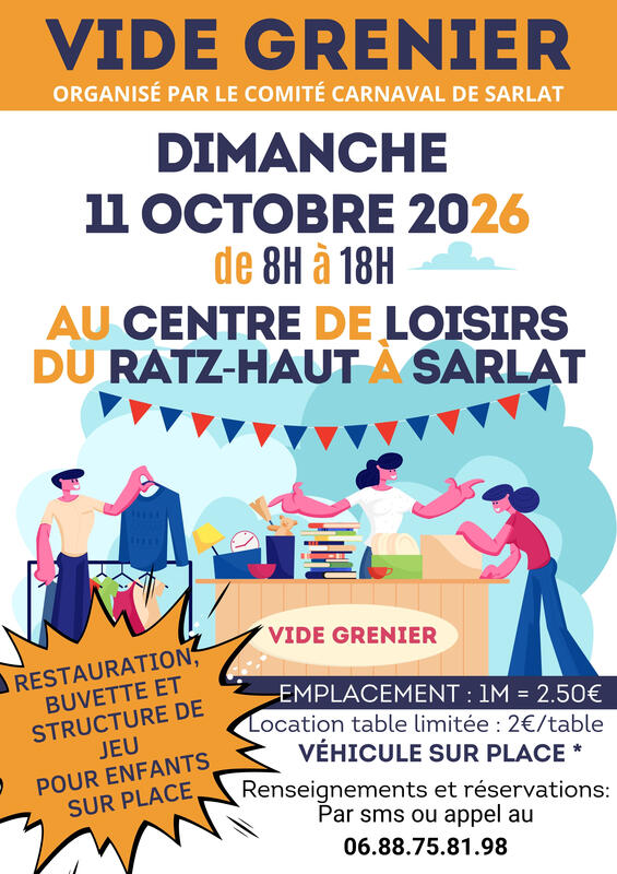 Affiche Vide-grenier du Comité Carnaval à Sarlat-la-Canéda