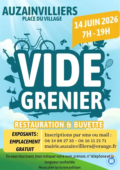 Affiche Vide-grenier Auzainvilliers dimanche 14 juin 2026 (88140)