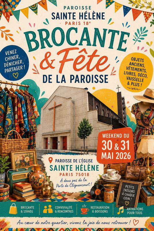 Affiche Brocante & Fête de la Paroisse Sainte-Hélène - Paris 18e
