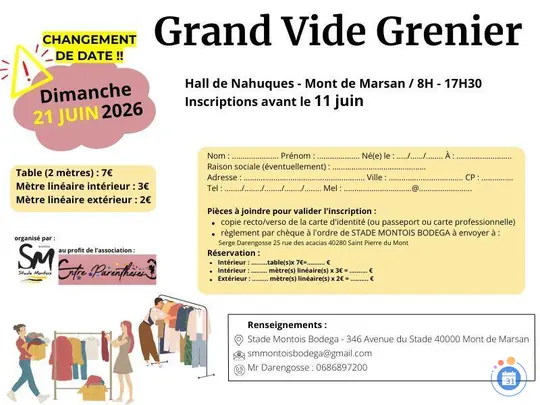 Affiche Grand vide-grenier Mont-de-Marsan dimanche 21 juin 2026 (40000)