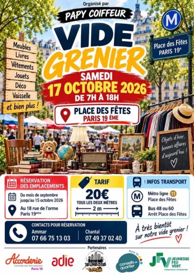 Affiche Vide-grenier de la place des Fêtes à Paris 19e
