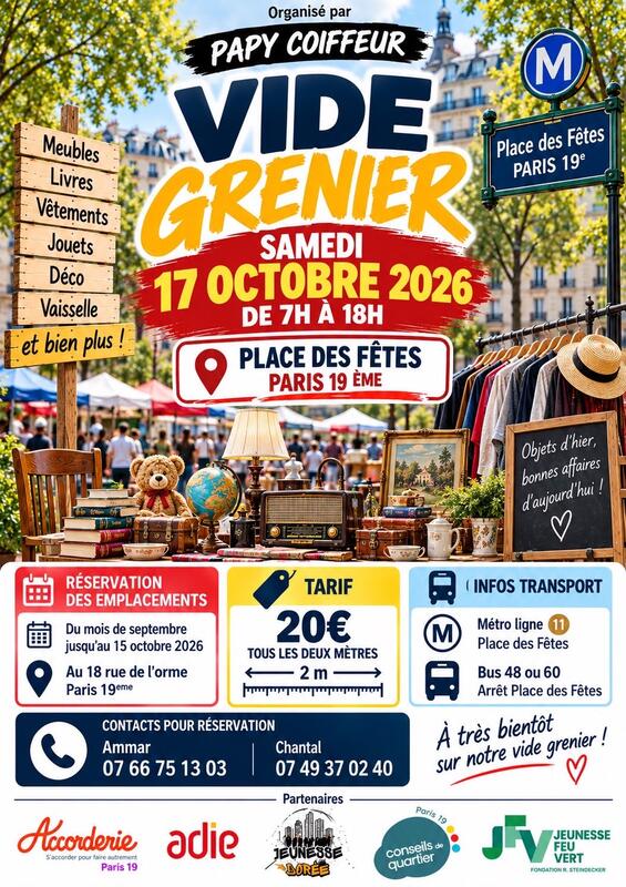 Affiche Vide-grenier de la place des Fêtes à Paris 19e