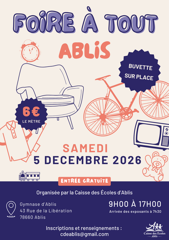 Affiche Foire à tout de la Caisse des Écoles d'Ablis